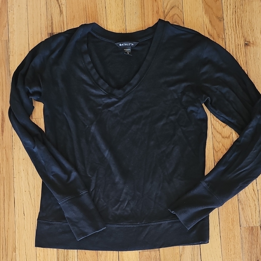 Athleta Black Long Sleeve V-Neck Tee